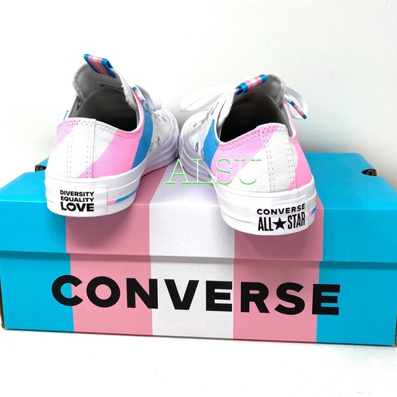 💖MEGA SALE💖Converse Ctas  White 90s Pink Blue Transgender 🏳️‍⚧️ Trans 167760C - Picture 5 of 8